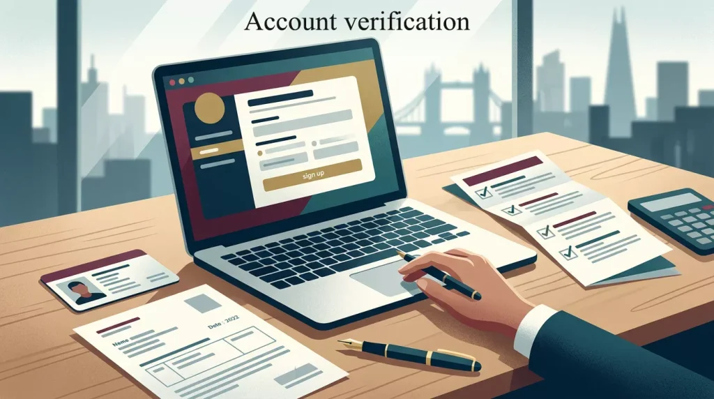 Illustration of a KYC checklist with identity, address, account and payment checks