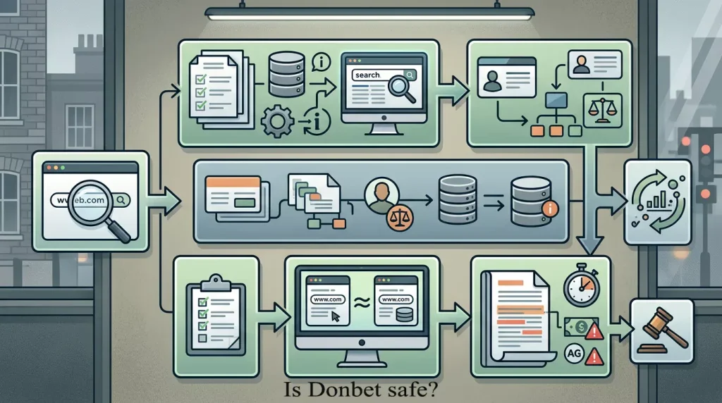 Illustration of a licence-check workflow with registry, operator, domain and terms checks