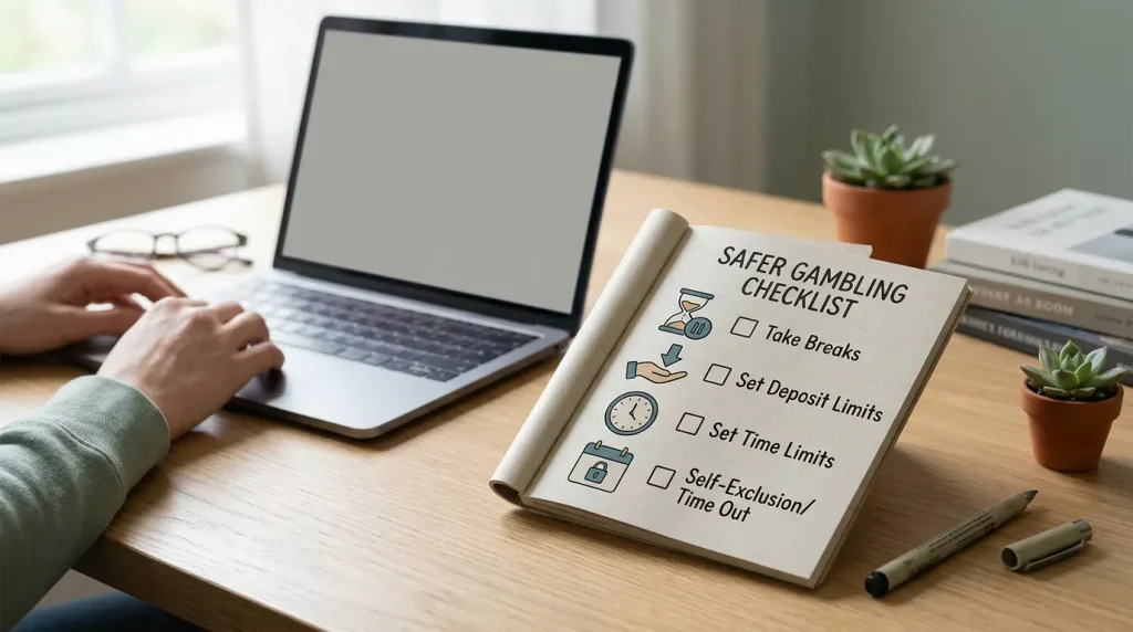 Safer gambling checklist with account limits and support notes